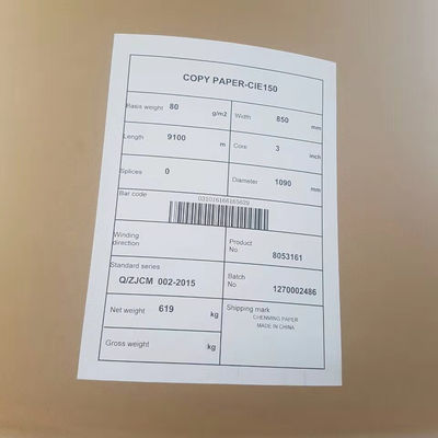 Op maat gemaakte bestelling 70/75/80gm Kopieerpapier Jumbo Roll 850mm Reel Grootte met 103±1 Helderheid
