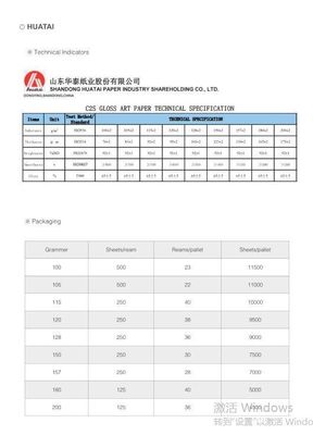 Bondpapier 100 gm-200 gm HuaTai kunstpapier in ream/rolpakket voor coating